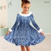 Girls Off White Printed Long Sleeve Fur Collar Bow A Line Flared Dress