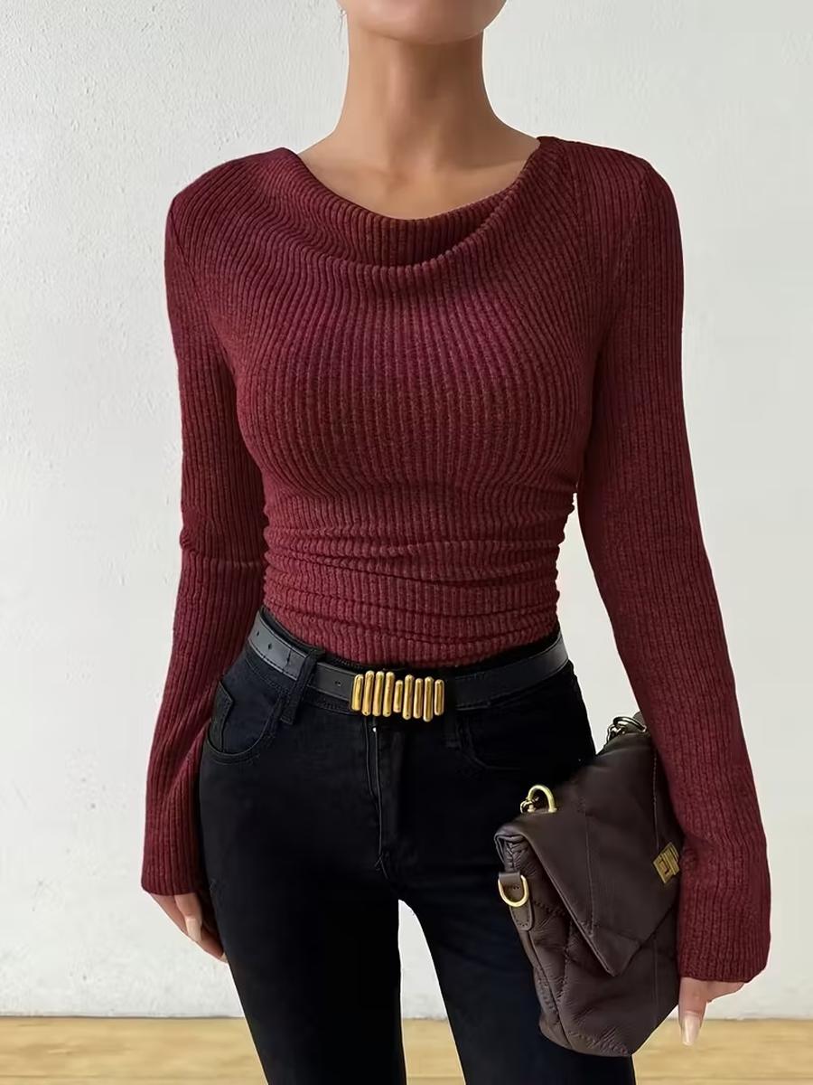 

Women s Autumn Winter Knitwear Solid Color Pullover Long Sleeve Casual Top XXL кардинал