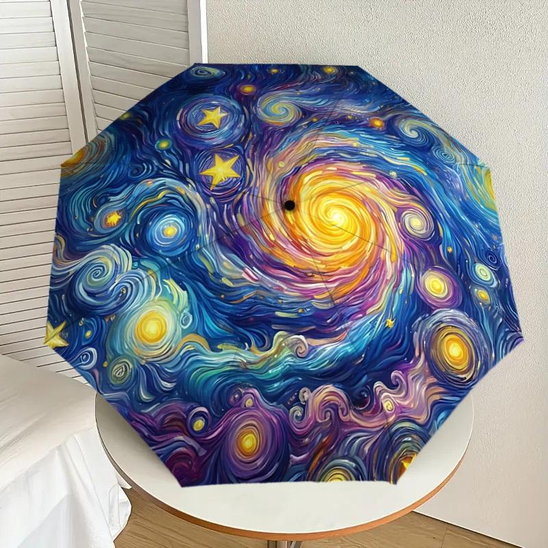 1pc Galaxy Print Automatic Folding Umbrella Durable Iron Frame, Iron Umbrella Structure Suitable for All Seasons Yy260203129