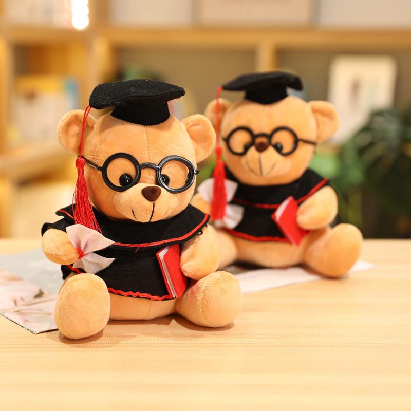 20/23cm Glasses Graduation Bear Plush Toy Sitting Cartoon Animal Brown White Doll Celebrating Bachelor Doctor Souvenir Gift