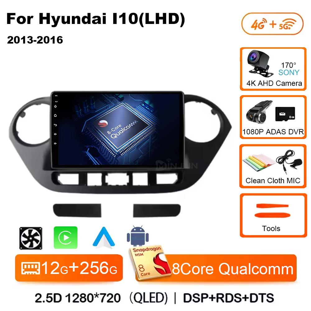 Android 14 For Hyundai I10 2 2013 -2018 LHD 2K QLED Stereo Car Radio Multimedia Video Player GPS CarPlay Auto 4G+WIFI Navigation