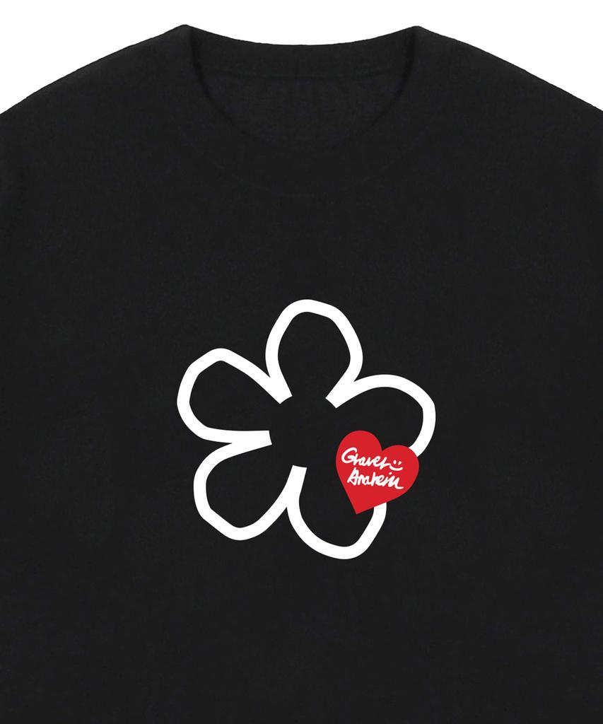 GRAVER [Unisex] Line Flower Heart Logo Short Sleeve T-Shirt_Black