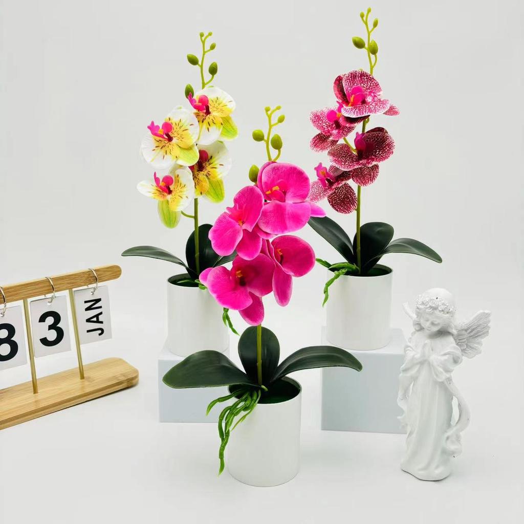 Bonsai Simulerad Fjärilsorkidé Konstgjord Krukväxt Skrivbord Matsalsbord Hemmakontor Vas Bröllop Hem Rumsdekoration Gåva