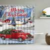 Vánoční sprchový závěs Zimní Sněhulák Sněhová vločka Vánoční strom Červené auto Zvonek Červený ptáček Barevná vánoční koule Koupelnová dekorace