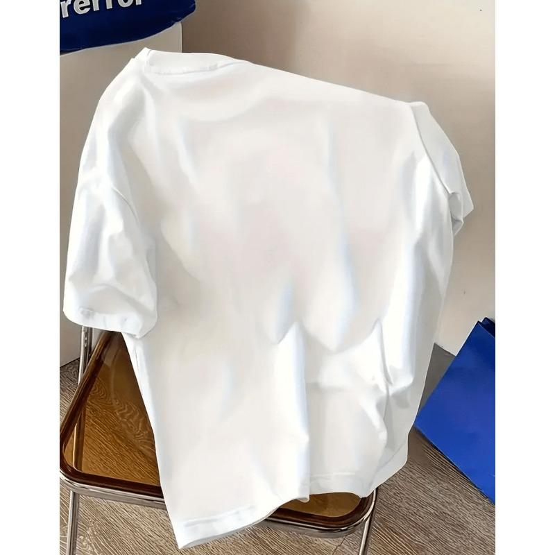 European Size Plus Size - Plus Size Women'S for Lotus Flower Print T-Shirt - Casual Round Neck, Short Sleeve Top in White with Black Mandala Design