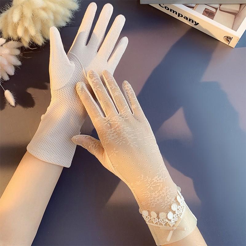 Sunscreen Lace Gloves Spring Bow Touch Screen Gloves Ladies Driving Breathable Outdoor Shade Cycling Summer Gloves