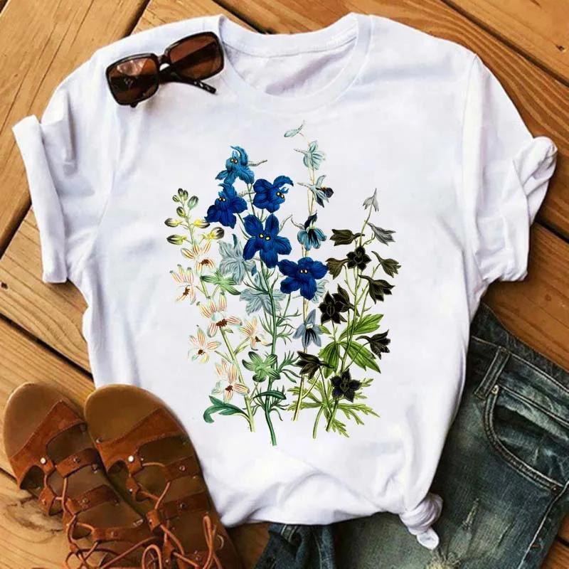 Nové dámské tričko módní květinový potisk oblečení dámské tričko Harajuku ležérní móda krátký rukáv oblečení top
