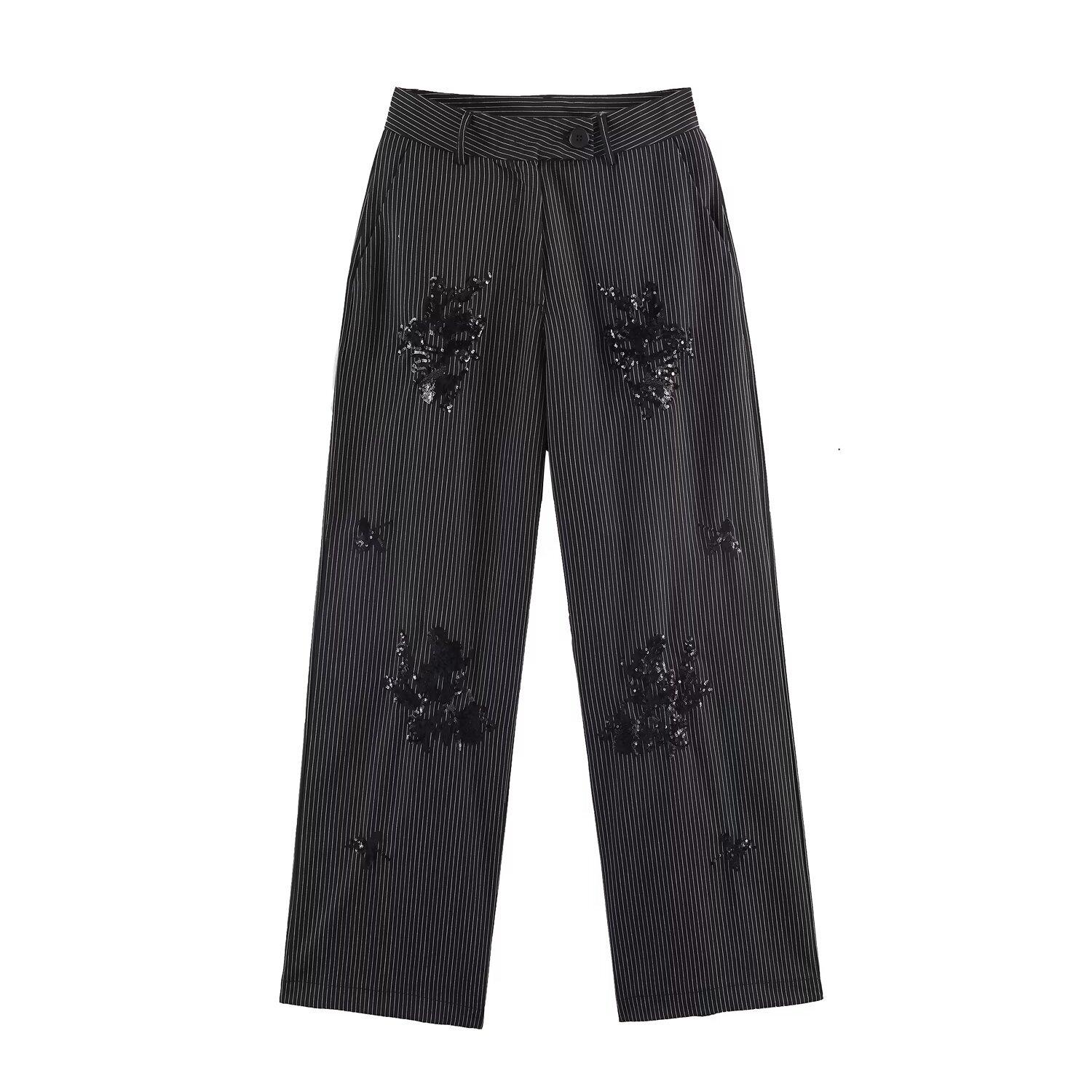 Cross-border women s clothing wholesale 2026 spring new embroidered sequined blazer + embroidered sequined pants set S