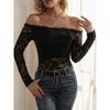 Pure Desire Spice One Line Neck Lace Top Women's New Sexy Slim V-neck with Elegant Off-the-shoulder Long Sleeve T-shirt