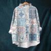 Women's Loose Ruffled Floral Print Stand Collar Long Sleeve Cotton And Linen Top