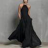 Abito Maxi da Donna in Misto Cotone e Lino Scollo all'americana Schiena Scoperta Senza Maniche Vestibilità Ampia Svolazzante Abito Estivo per le Vacanze