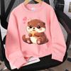 Kids Crew Neck Sweatshirt, Cute Otter Holding Fish Print, Soft Cozy Pullover for Autumn & Winter