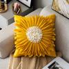 Fashion Modern Style Pink White Throw Pillows 45*45cm Velvet Stitching 3D Chrysanthemum  Cushion Waist Pillow Blue Cushion Case