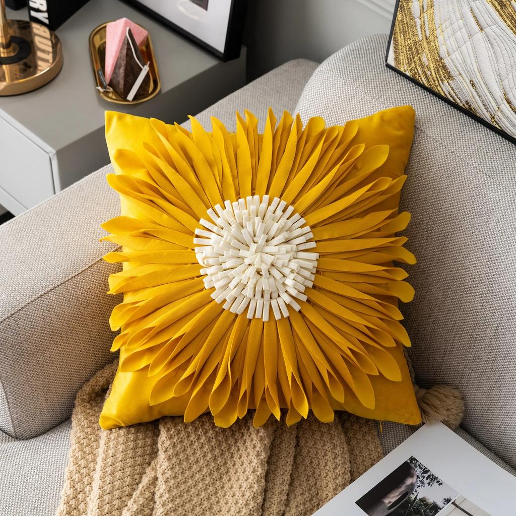 Fashion Modern Style Pink White Throw Pillows 45*45cm Velvet Stitching 3D Chrysanthemum Cushion Waist Pillow Blue Cushion Case