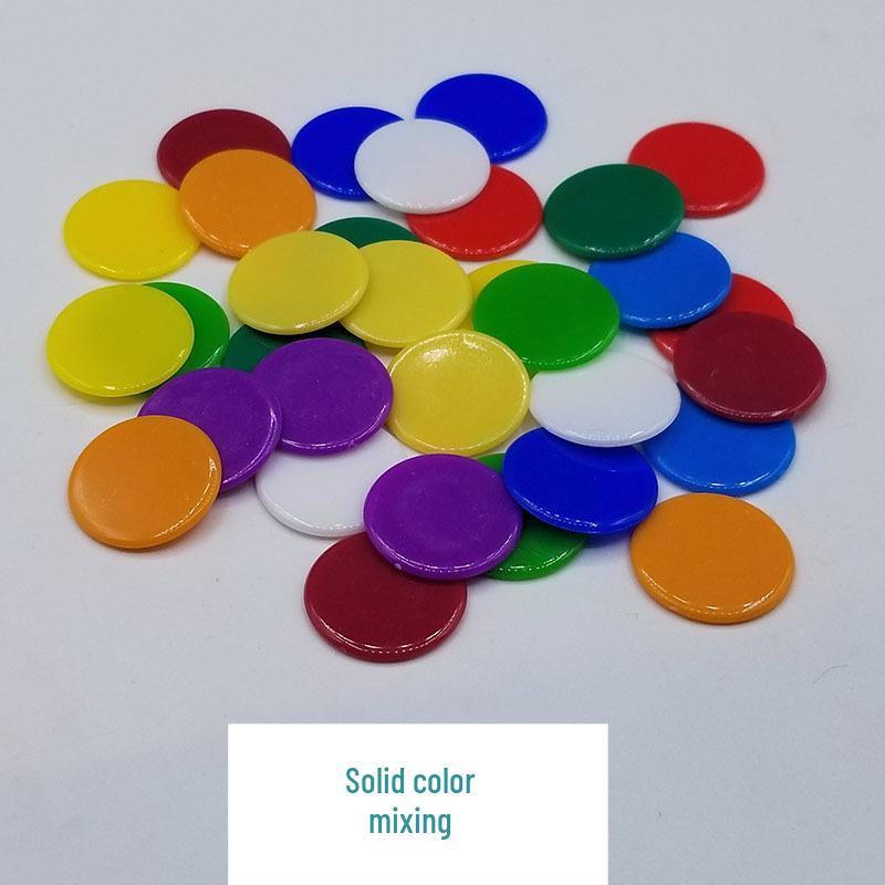 

19mm Transparent Colored Plastic Game Chips - 100 Pieces for Bingo, Games, and Teaching.