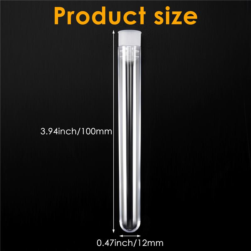 A20F-100Pcs 12X100mm Transparent Laboratory Clear Plastic Test Tubes Vials With Push Caps School Lab Supplies
