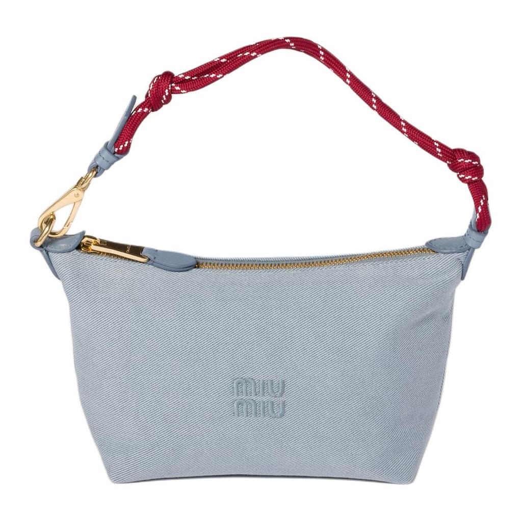 Miu Miu Logo Embroidered Woven Wristband Cotton Tote Bag Women tote bags Blue 5NE841_2IA7_F05DH