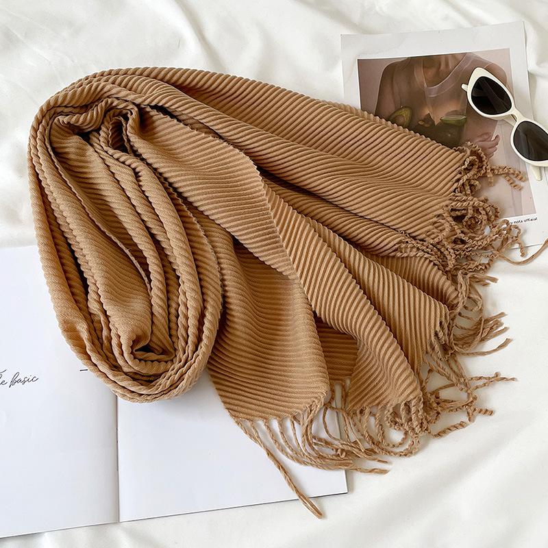 Solid Color Scarf Imitation Cashmere Scarf Winter Thickened Warm Multi-Color Scarf Women'S Long Fringed Shawl