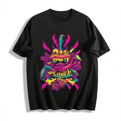 Horror Monster Burger Grafik T-Shirt Edgy Streetwear Dunkles Mode Top Reines Baumwoll-T-Shirt