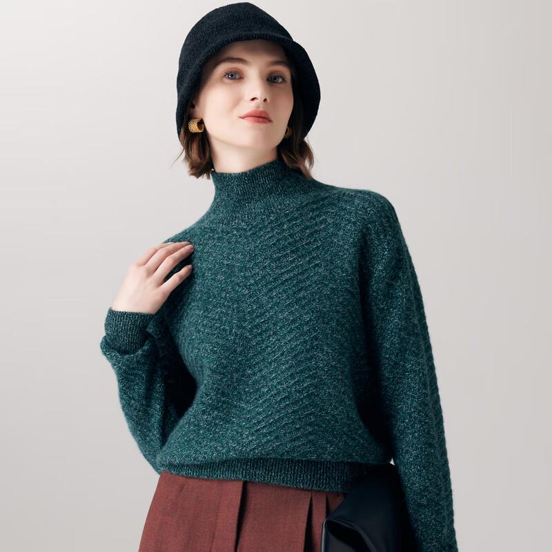 Paluo Women's 100% Cashmere Twill Jacquard Mock Neck Sweater