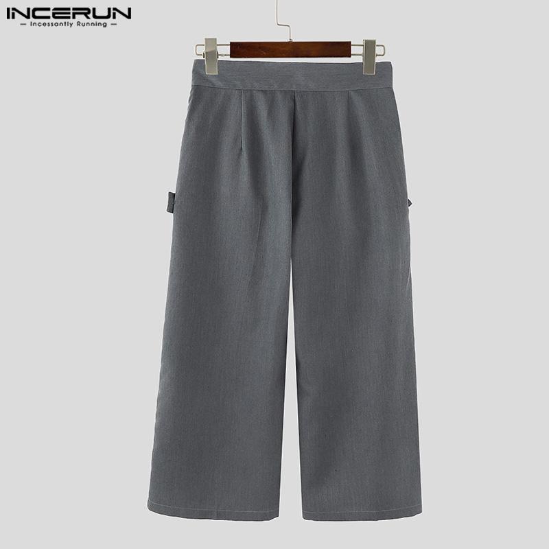 INCERUN Men Zipper Button Front Cross Splits Casual Long Pants Trousers