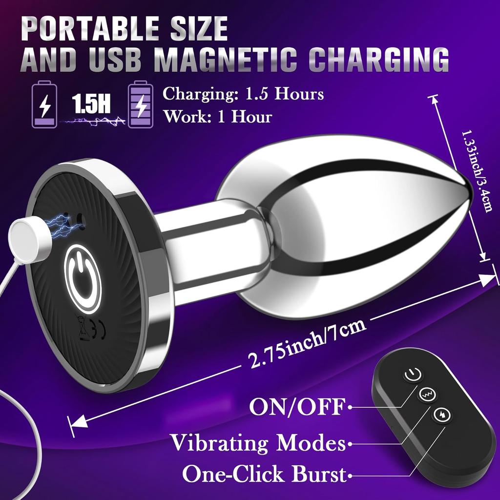Metal Remote Control Vibration Anal Plug Stainless Steel Butt Plug for Vaginal/Prostimulate Use, Erotic Sex Toy Gift for Couples