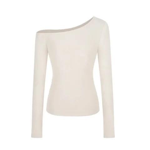 Pure Desire Spice Girl Slim and Thin Off-the-shoulder Diagonal Collar Solid Color Long-sleeved T-shirt Women's Early Autu 