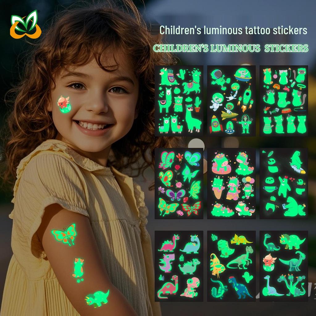 Children's Glow-in-the-Dark Dinosaur Tattoo Stickers - Waterproof & Sweat-resistant for Party Fun