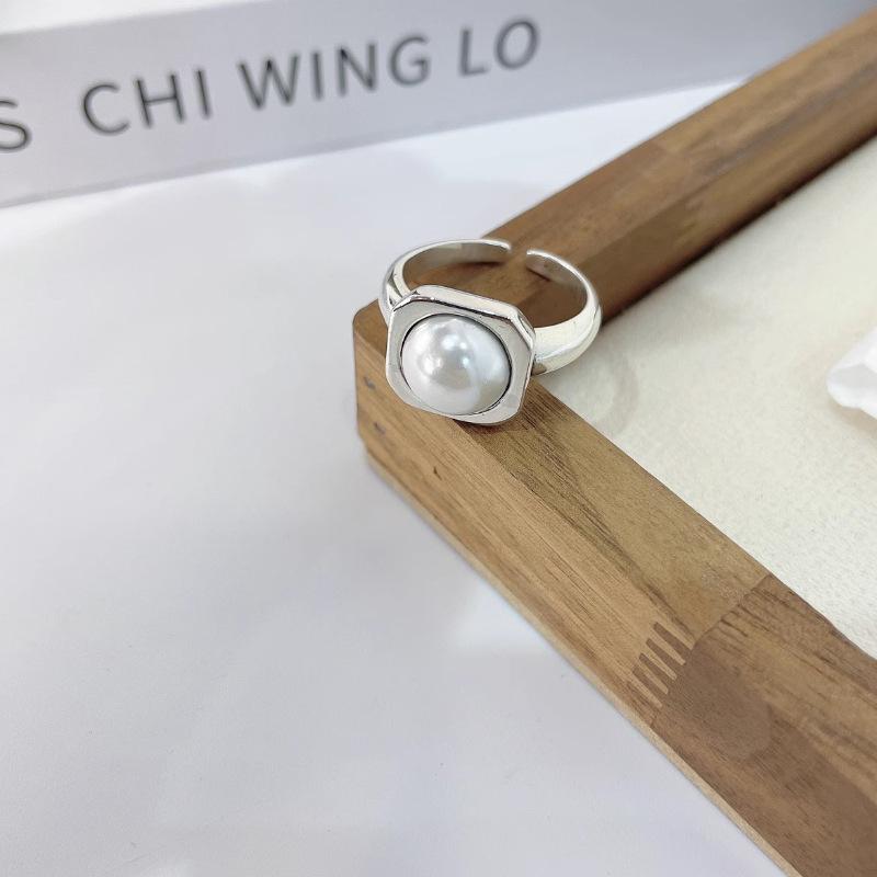 Contemporary Square Pearl Ring For Women Unique Korean Design Adjustable Comfort For