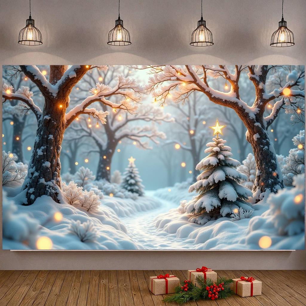 Christmas Banner Snowflake Decor Snow Scene Banner Christmas Decoration Banner Snow-Covered For Winter Festival Holiday Winter
