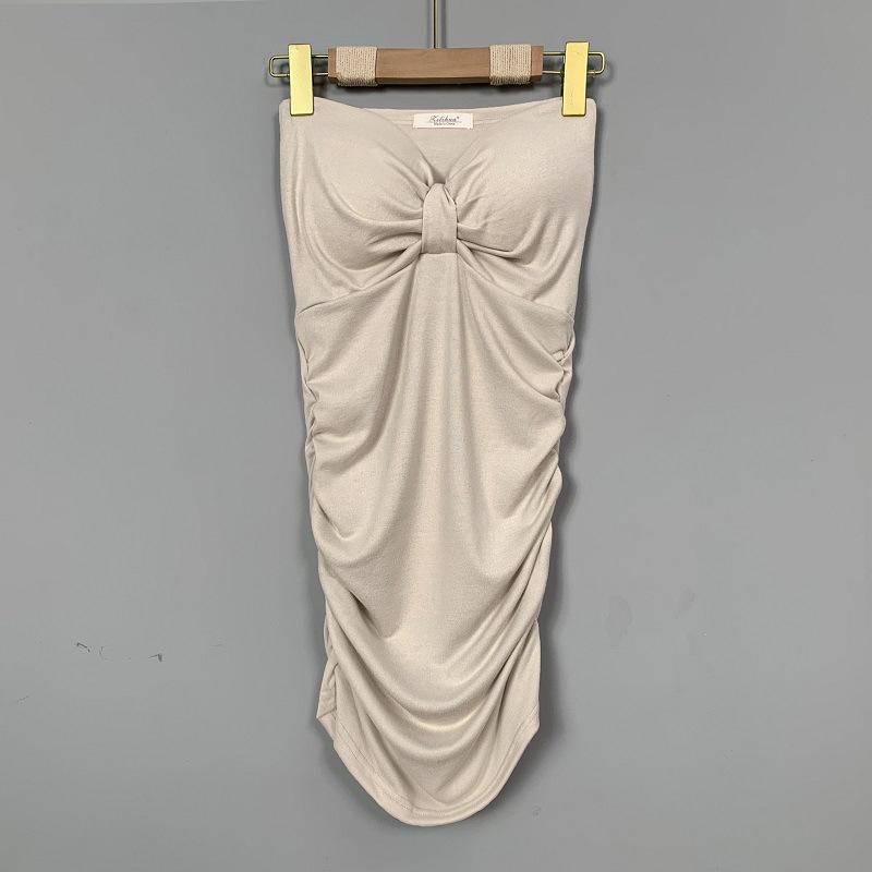 

Korean Off-Shoulder Ruffled Bodycon Sheath Dress for Women One Size бежевий