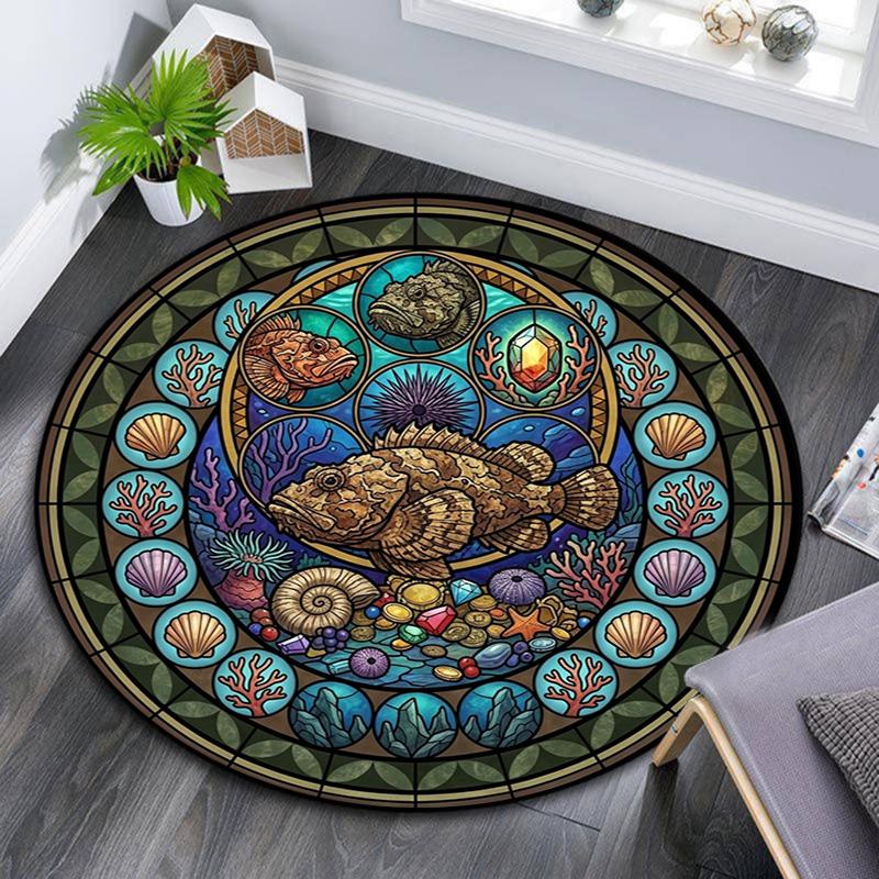 Marine Life Glass Round Area Rug Under Office Chairs Bedroom Living Room Home Decor