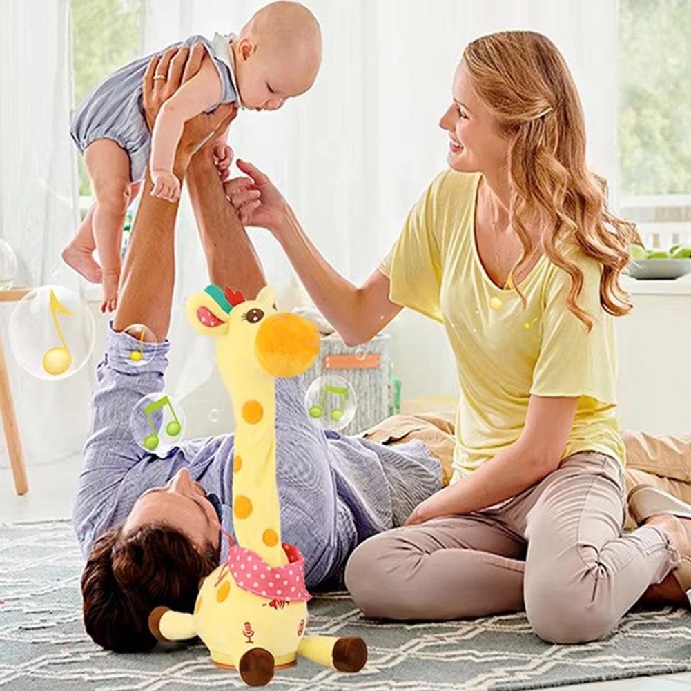 Rechargeable Musical Educational Doll with Lights Interactive Baby Gift Repeating What You Say Dancing Talking Giraffe Toy