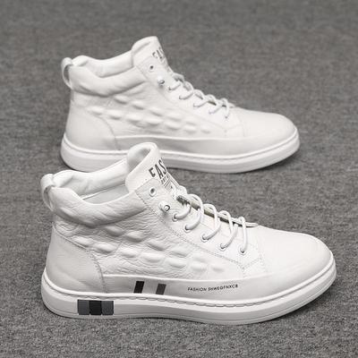 100% Echt Lederen Schoenen Heren Hoge top Mode Plat Merk Zwart Wit Casual Schoenen Coole Street Style Jong Mannen Schoeisel Plus Maat 48