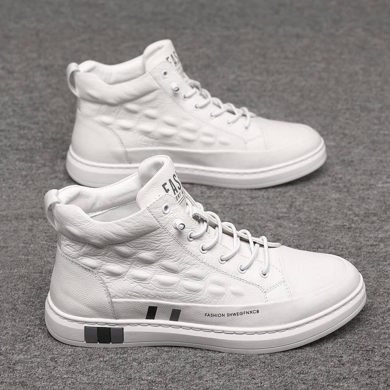 

Взуття зі 100% натуральної шкіри Чоловіче високе модне брендове чорно-біле повсякденне взуття Взуття для молодих чоловіків у вуличному стилі Великий розмір 48 44 білий