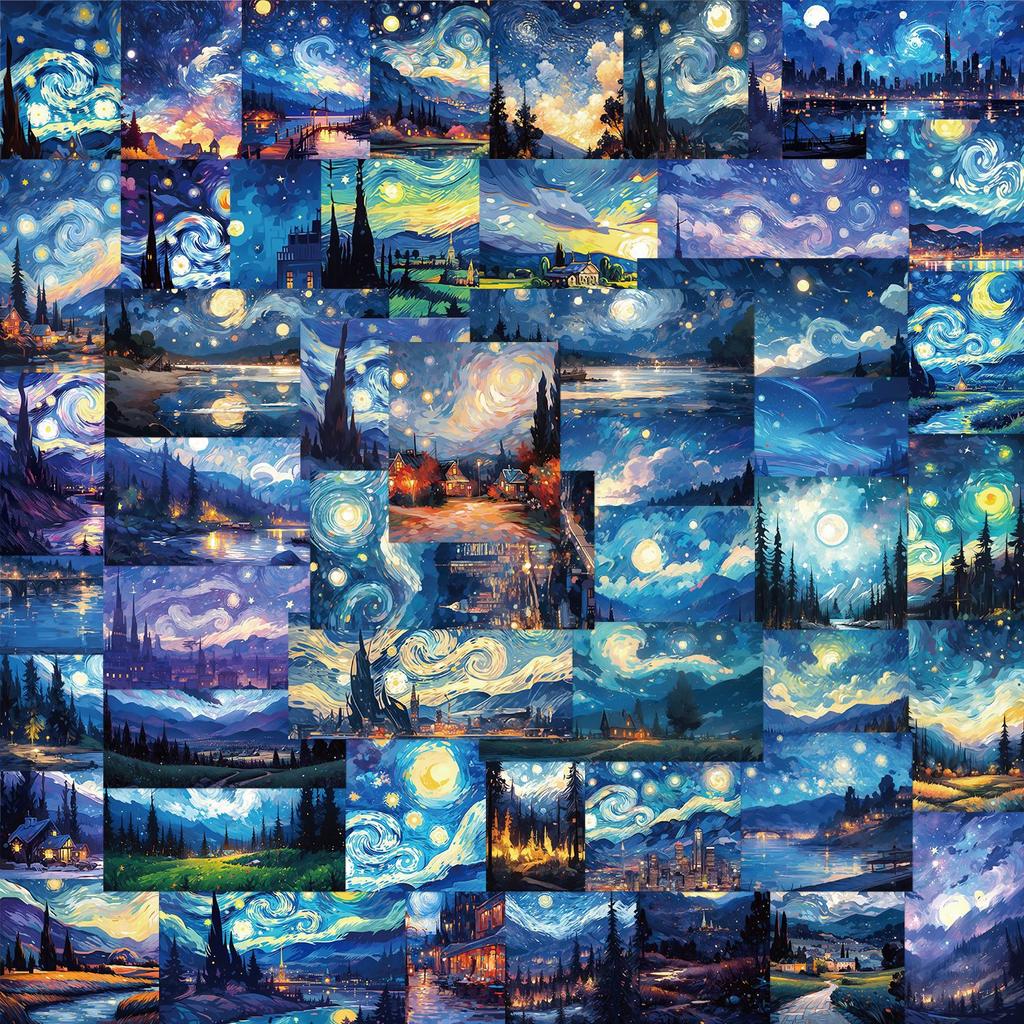 50 Cartoon Van Gogh Oil Painting Graffiti Stickers Guitar Notebook Suitcase DIY Waterproof Stickers