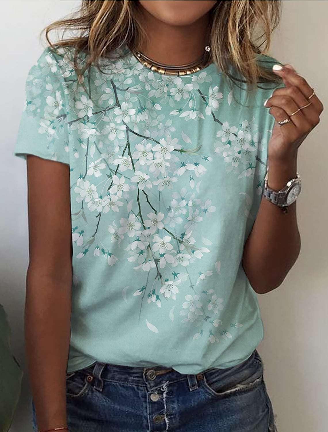 

Летние женские красивые топы с цветочным узором, футболки с 3D-принтом, женская повседневная одежда с коротким рукавом, модная уличная одежда для девочек 4XL