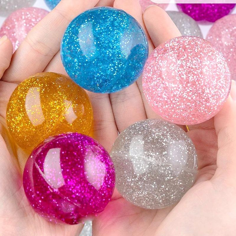 10pcs Children Bouncy Ball Toy Colored Bouncing Ball Rubber Outdoor Toys Sport Games Gold powder  Elastic Juggling Jumping Balls