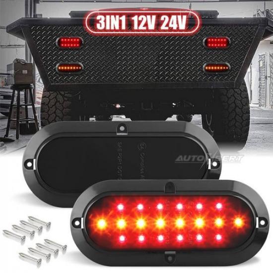 

2pcs Oval Stop 20 LED Turn Tail Brake Light Flowing DRL Trailer Truck RV 12V 24V