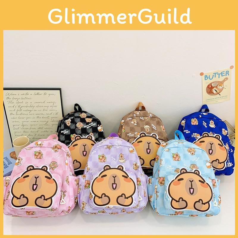 Vibrant Capybara Cartoon School Backpack For Children With Durable Nylon Material And Design Fun
