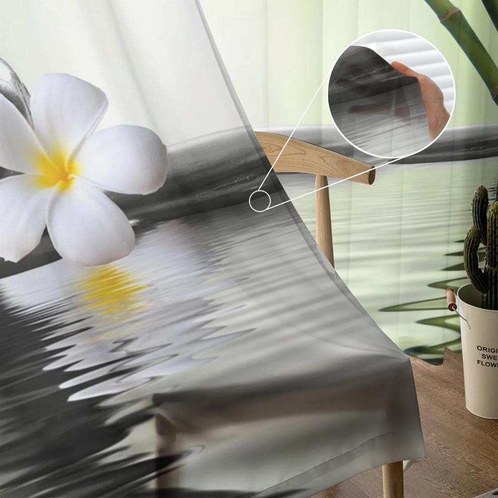 Orchideensteine Bambus Zen Tüllvorhänge für Wohnzimmer Schlafzimmer Dekoration Modern Chiffon Transparent Voile Küchenfenstervorhang