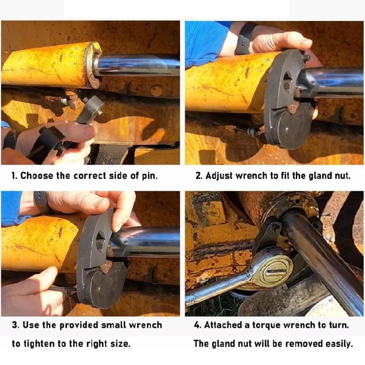 1266 7463 Adjustable Wrench Gland Nut Spanner Wrench Tool Remove Gland Nuts for Hydraulic Cylinders Repair Accessories