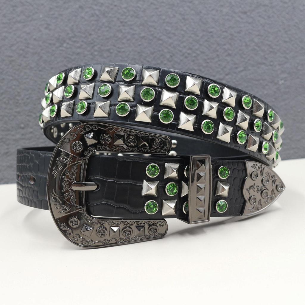 Men's High-End Rhinestone Studded Punk Leather Belt