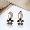Luxury Hollow Flowers Women Earrings Black White Natural Zircon  Rose Gold Drop Earrings Bridal Wedding Fashion Jewelry