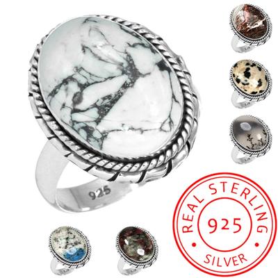 925 Sterlingsilber Ring Damen Edelstein Handgefertigter Schmuck Freundschaftstag Geschenk Crazy Lace Achat Dalmatiner Dendrit Opal Eudialyt Howlith K2 Jaspis