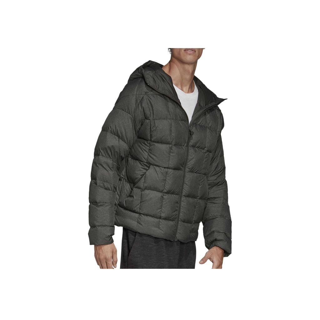 adidas Solid Color Logo Print Zip Hooded Down Jacket Men Outerwear Green DZ1449