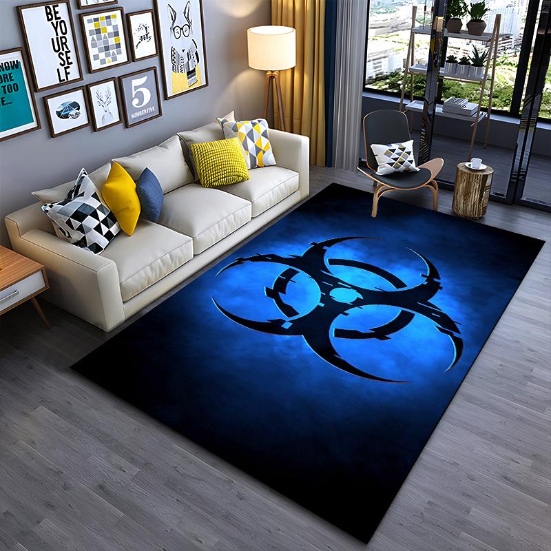 

Biohazard Symbol Rug with Blue Background Suitable for use as an anti-slip game mat for living room and bedroom sofas 40x60cm( 15x23in )
