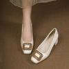 Woman Square Toe Buckle Shoes Rhinestone Retro Fetish Shoes Shallow Mouth 5CM High Heel Female Elegant French Suede Loafers