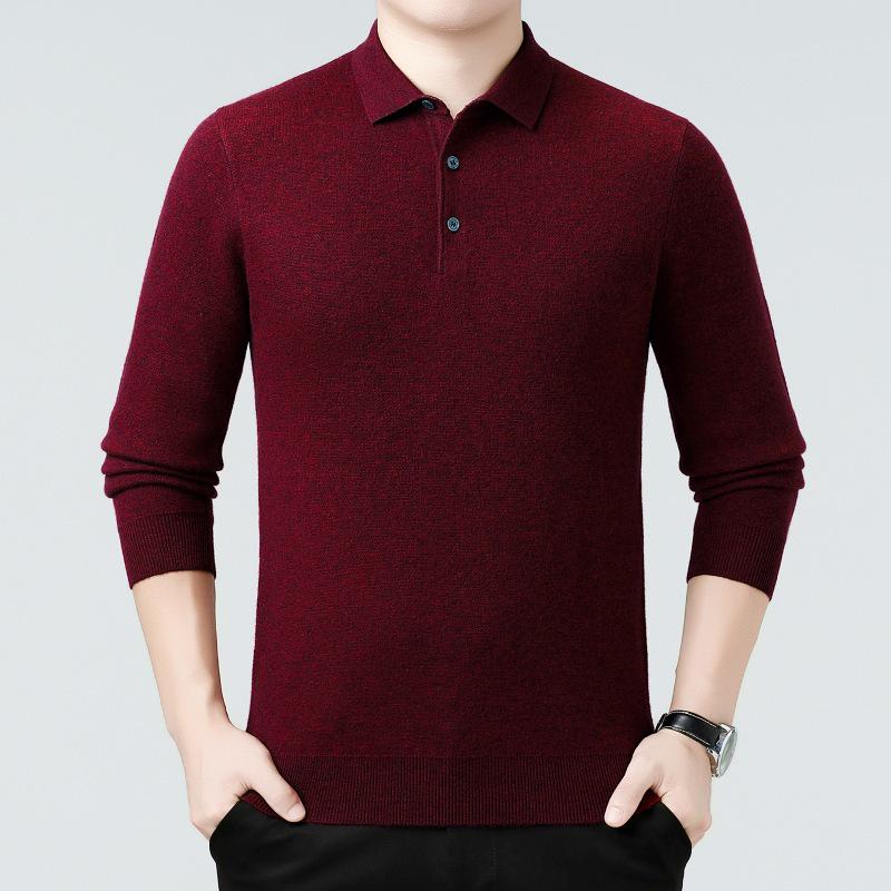 Genuine Brand Men's Luxury Wool Sweater 2025 - Thick, Warm, and Stylish Lapel Knitwear for Mid-Aged Dads.