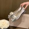 2025 spring new rhinestone square head light mouth silver flat-soled single shoes fairy soft leather temperament commuter women's shoes